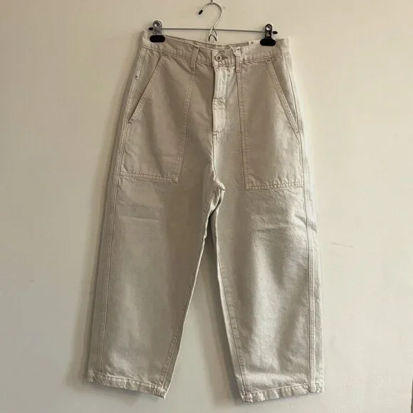 NEW AG Jeans Camille Utility Barrel Leg Denim Jeans Size 28 Oatmeal Beige - Picture 5 of 10